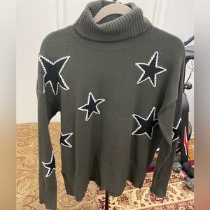 Nordstrom Star Patterned Turtleneck Sweater - Olive Green